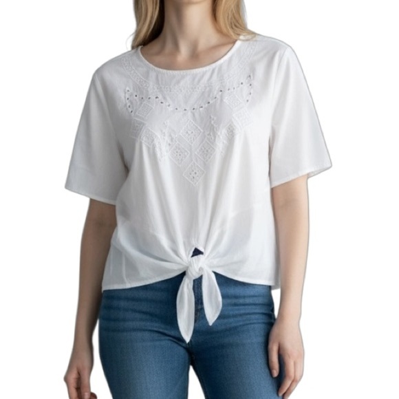💎 Lane Bryant Eyelet Blouse with Tie-Front White - Picture 1 of 11